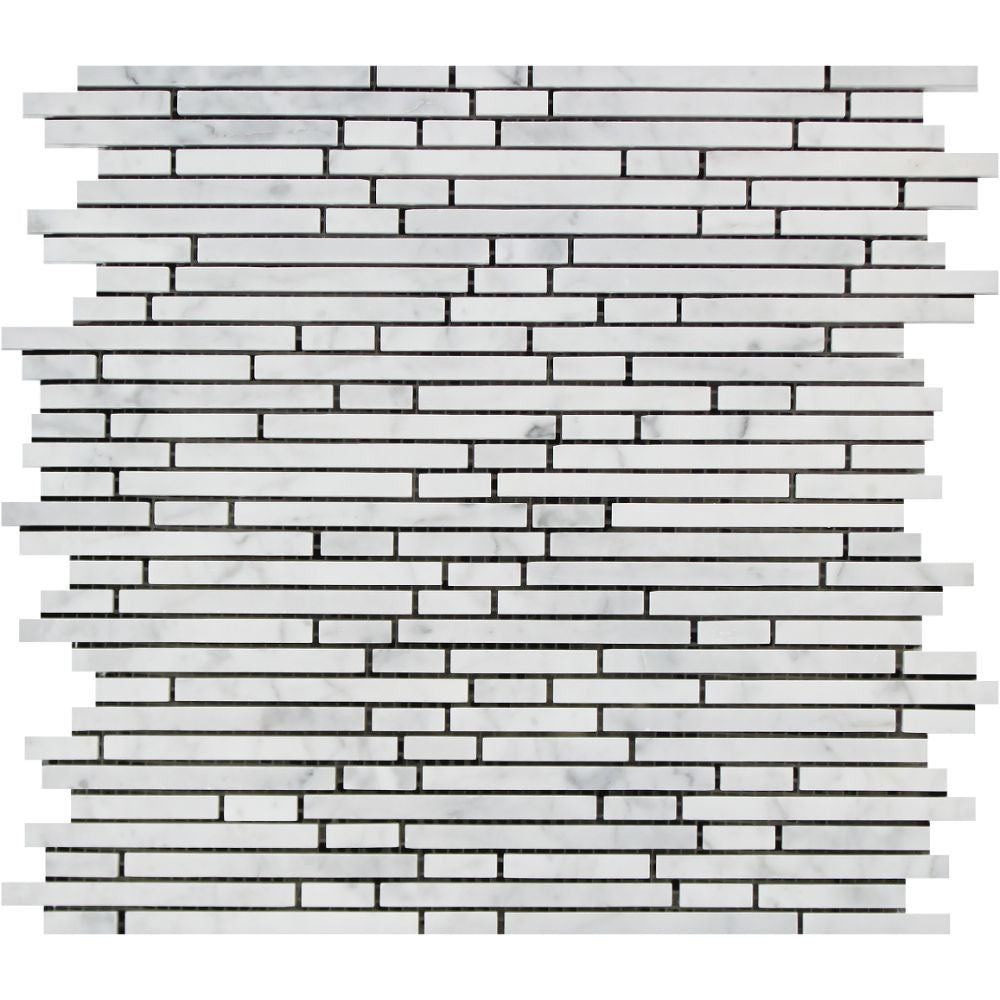 Bianco Carrara Polished Marble Bamboo Sticks Mosaic Tile