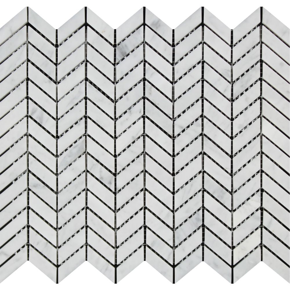 Bianco Carrara Polished Marble Mini Chevron Mosaic Tile