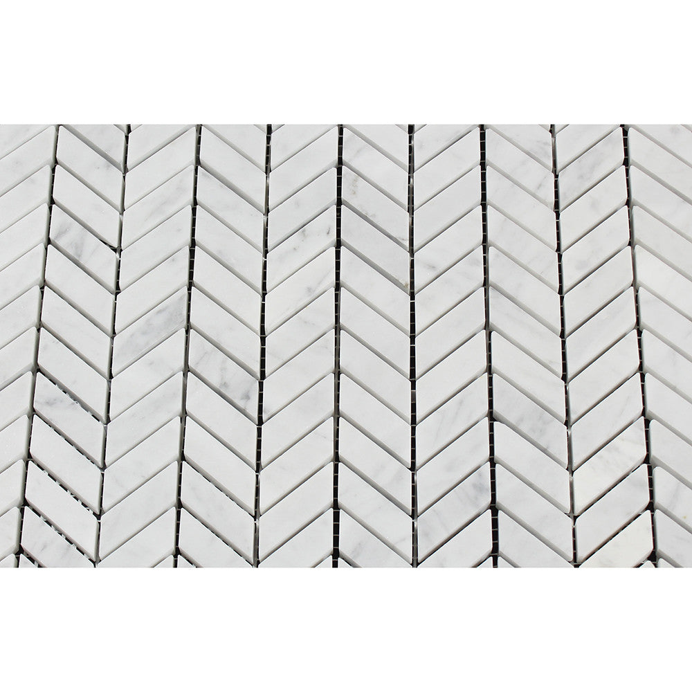 Bianco Carrara Polished Marble Mini Chevron Mosaic Tile