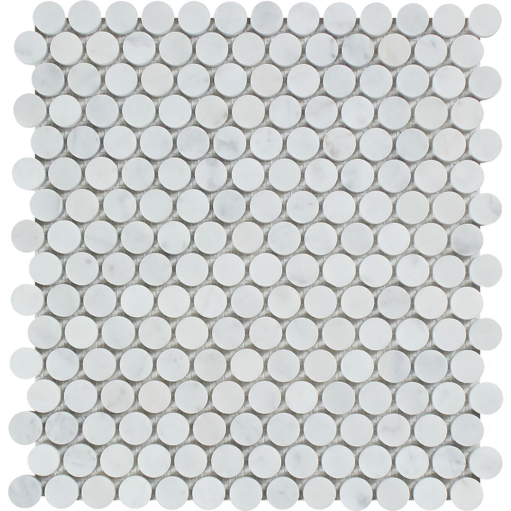 Bianco Carrara Polished Marble Penny Round Mosaic Tile