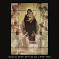 Madonna and Child by William-Adolphe Bouguereau, stone mural shown on 20"W x 28"H (35 pcs of 4"x4" tumbled marble tiles)