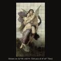 The Abduction of Psyche by William-Adolphe Bouguereau, stone mural shown on 32"W x 60"H (120 pcs of 4"x4" tumbled marble tiles)