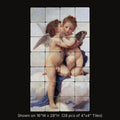 The First Kiss by William-Adolphe Bouguereau, stone mural shown on 16"W x 28"H (28 pcs of 4"x4" tumbled marble tiles)
