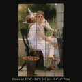 Young Love by William-Adolphe Bouguereau, stone mural shown on 20"W x 32"H (40 pcs of 4"x4" tumbled marble tiles)