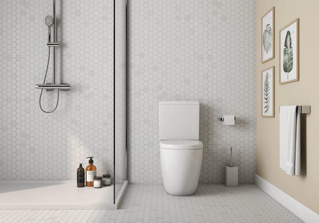 Rockart Carrara Hexagon Marble Mosaic Tile – room scene