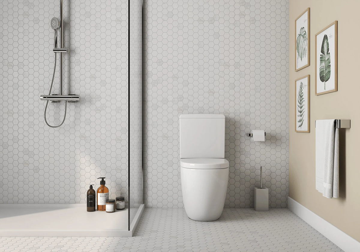 Rockart Carrara Hexagon Marble Mosaic Tile – room scene