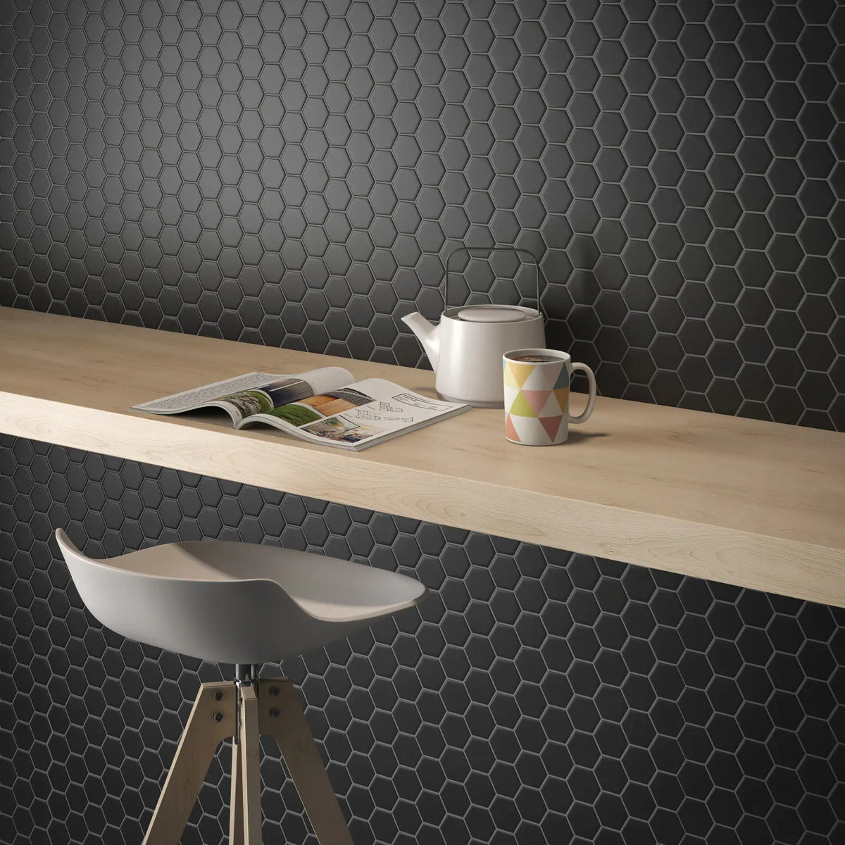 CC Mosaics Black 2x2 Hexagon Porcelain Mosaic Tile – room scene