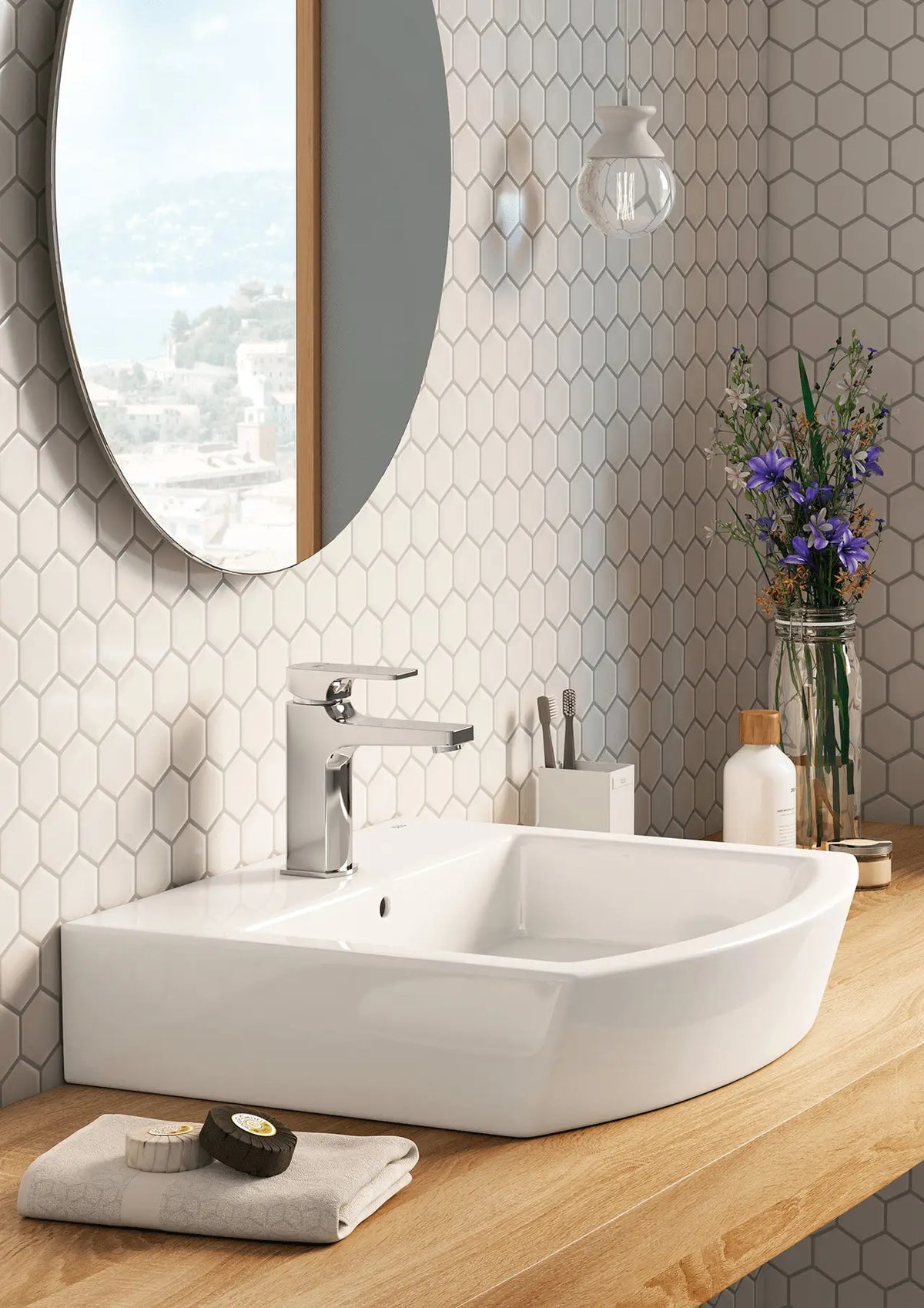 CC Mosaics White 2x2 Hexagon Porcelain Mosaic Tile – room scene