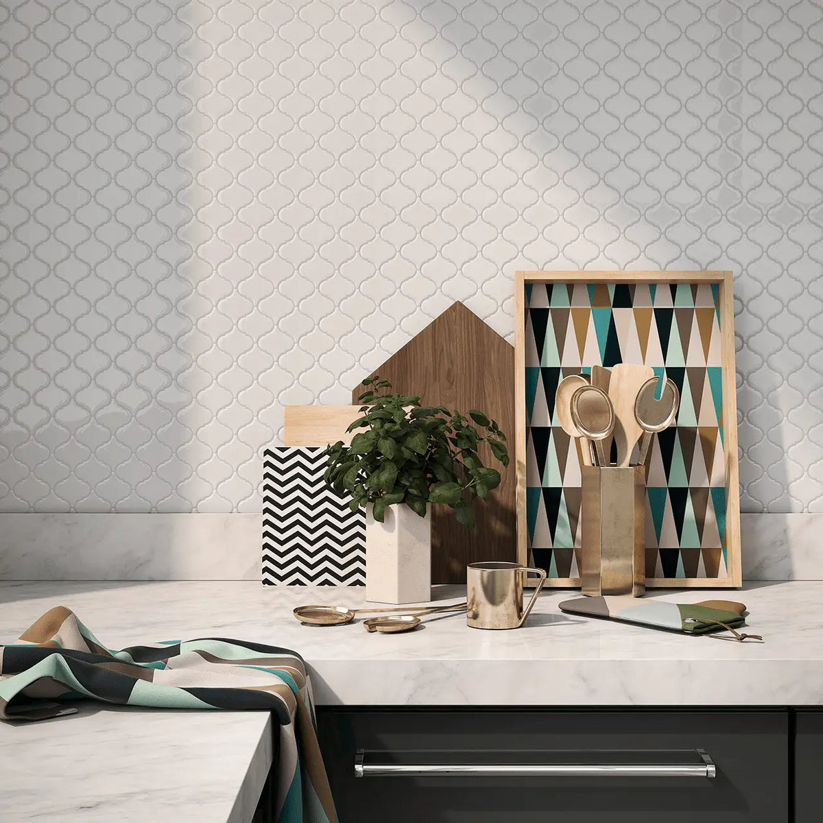 CC Mosaics White Lantern Porcelain Mosaic Tile – room scene