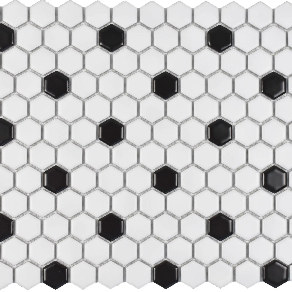 CC Mosaics Black & White 1x1 Hexagon Porcelain Mosaic Tile