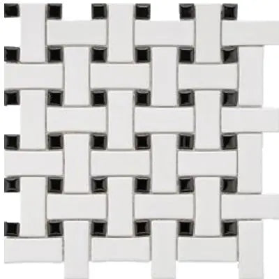 CC Mosaics White & Black Basket Weave Porcelain Mosaic Tile
