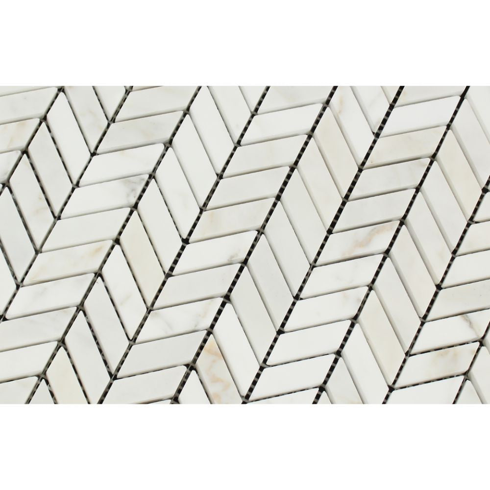 Calacatta Gold Honed Marble Mini Chevron Mosaic Tile