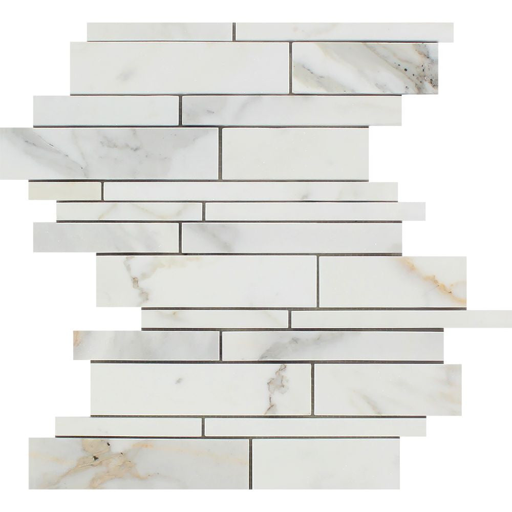 Calacatta Gold Honed Marble Random Strip Mosaic
