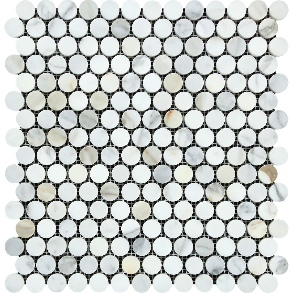 Calacatta Gold Polished Marble Penny Round Mosaic Tile