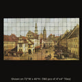 The Marketplace at Pirna by Bernardo Bellotto, called Canaletto, stone mural shown on 72"W x 40"H (180 pcs of 4"x4" tumbled marble tiles)