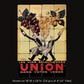 Union, Dans Votre Verre inspired by Leonetto Cappiello, stone mural shown on 16"W x 24"H (24 pcs of 4"x4" tumbled marble tiles)