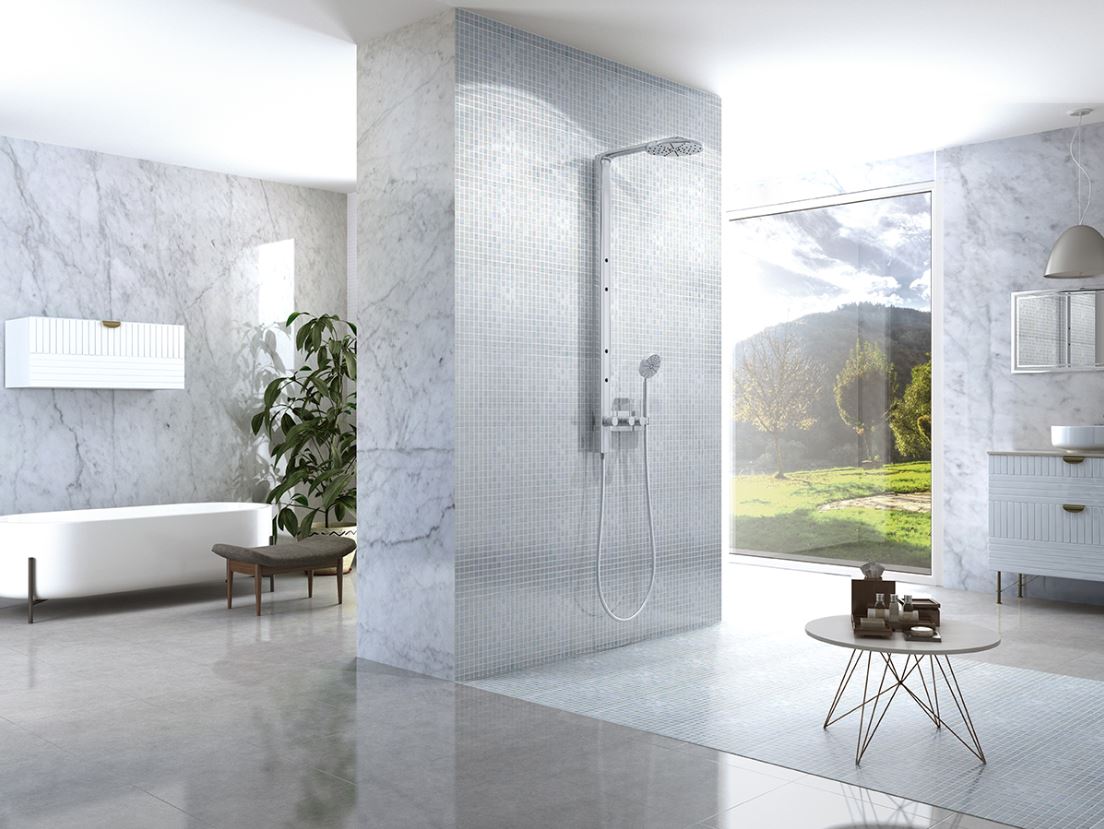 Runway Paris White Recycled Glass Mosaic Tile – installed