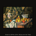 Still Life with Apples by Paul Cézanne, stone mural shown on 28"W x 20"H (35 pcs of 4"x4" tumbled marble tiles)