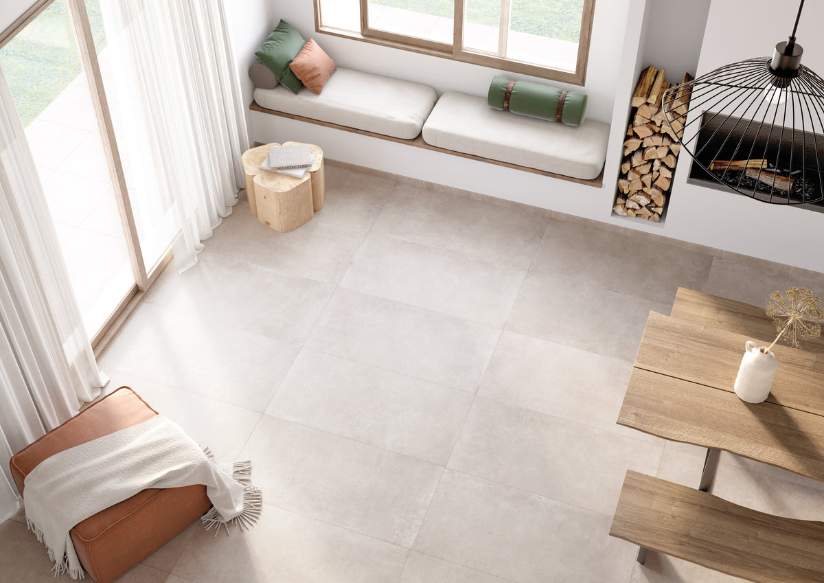 Conrad White Porcelain Tile – room scene
