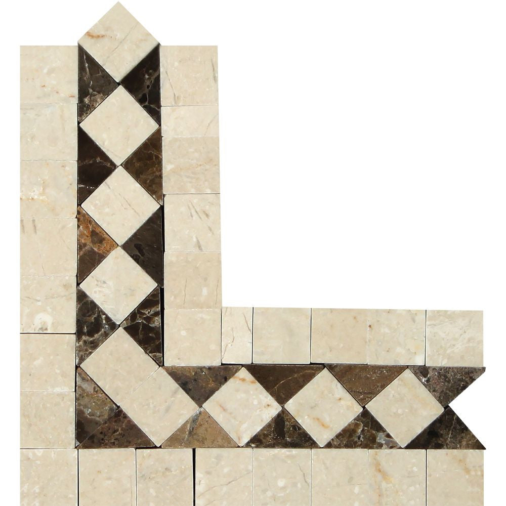 Crema Marfil Polished Marble BIAS Corner w/ Emp. Dark Dots