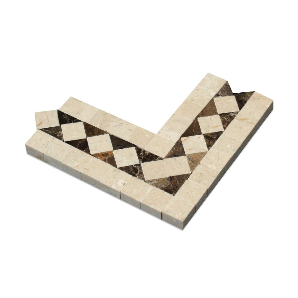 Crema Marfil Polished Marble BIAS Corner w/ Emp. Dark Dots
