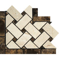 Crema Marfil Polished Marble Basketweave Corner w/ Emp. Dark Dots