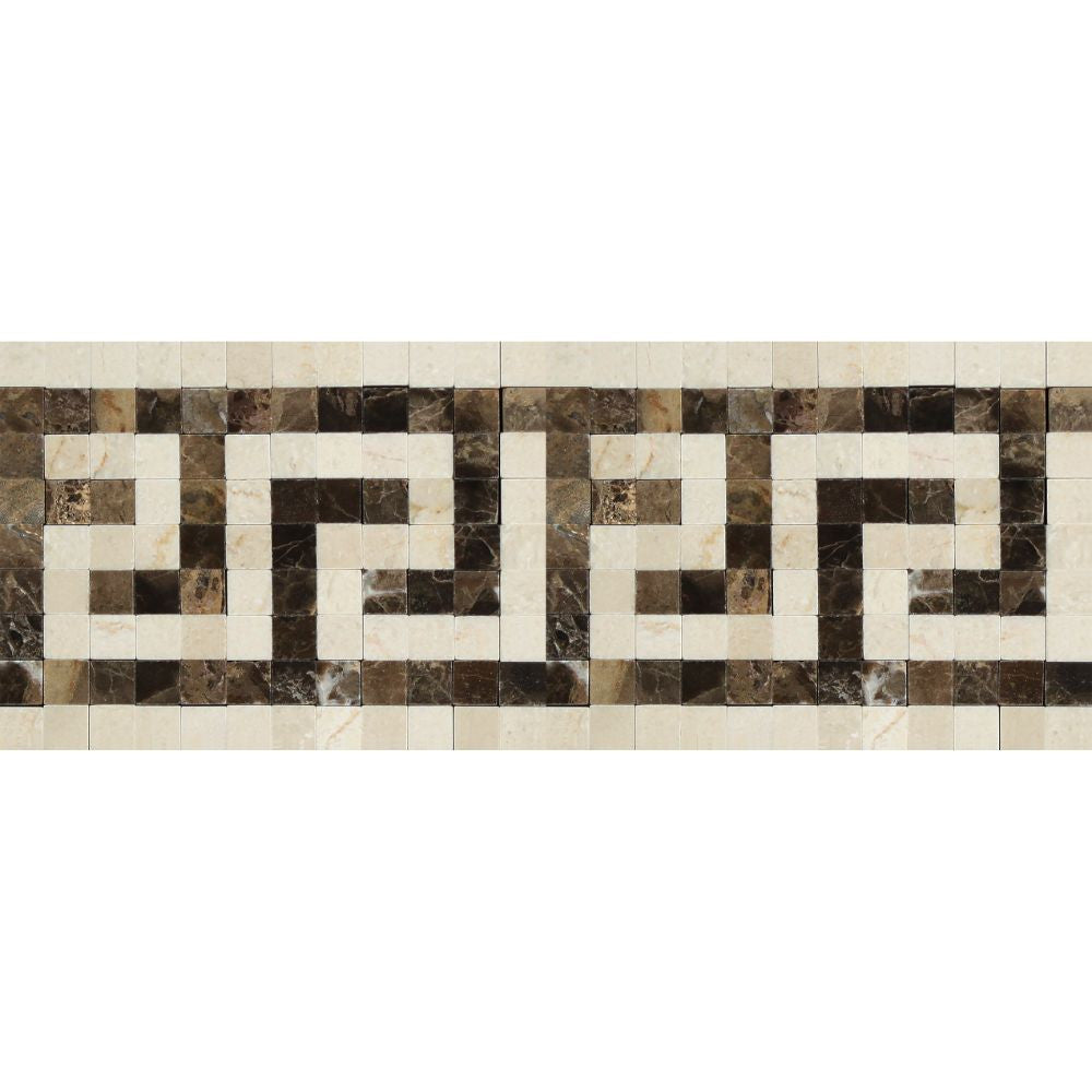 Crema Marfil Polished Marble Greek Key Border (Crema Marfil + Emp. Dark)