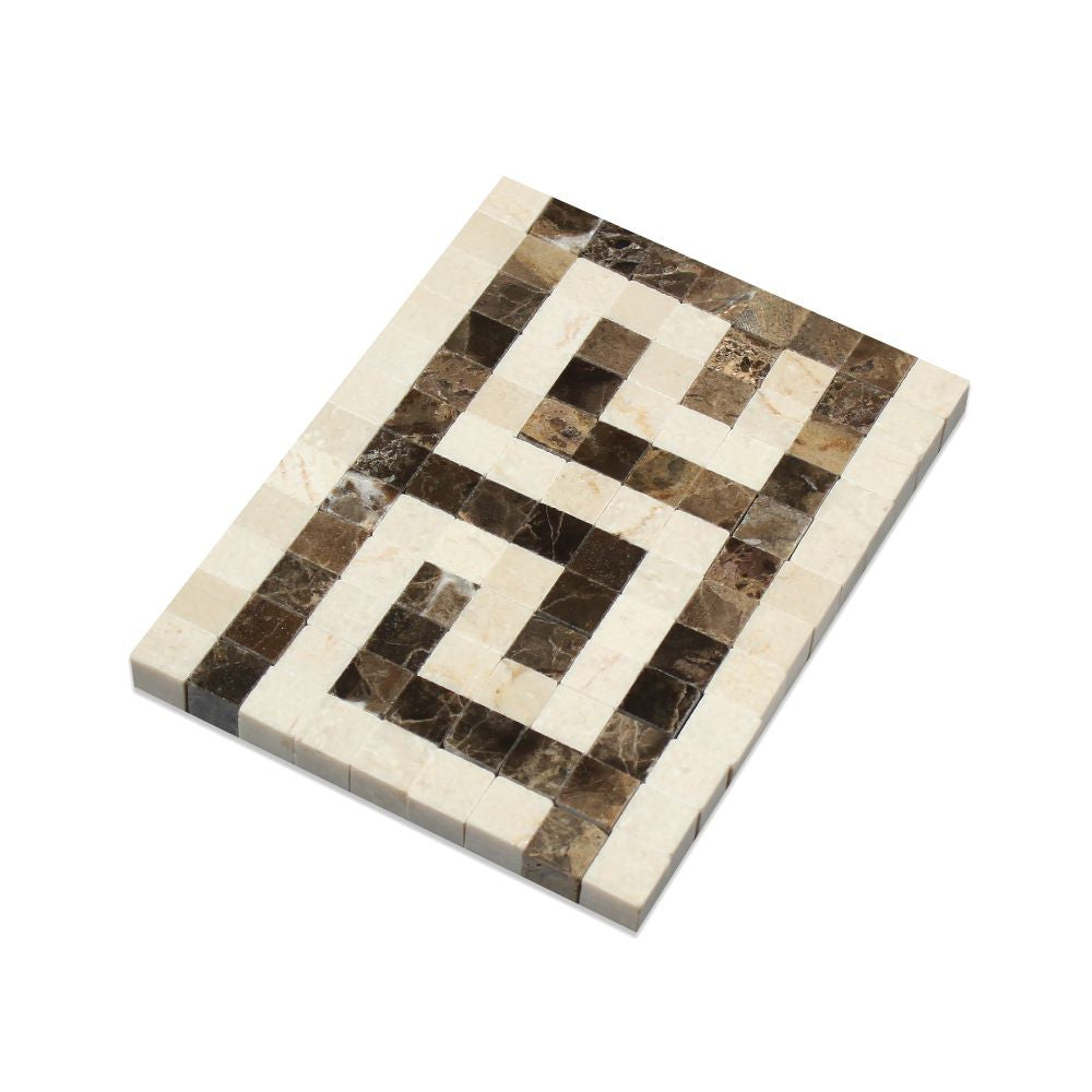Crema Marfil Polished Marble Greek Key Border (Crema Marfil + Emp. Dark)