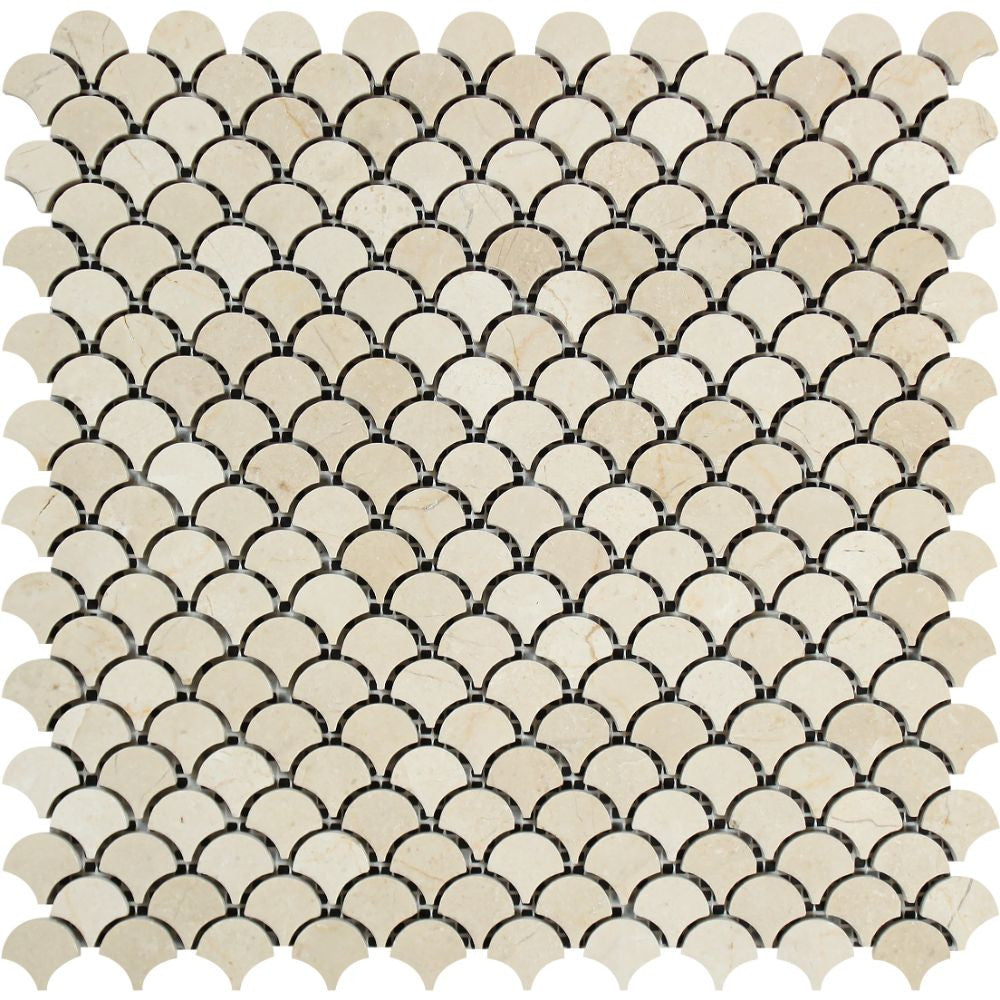 Crema Marfil Polished Marble Raindrop Mosaic Tile