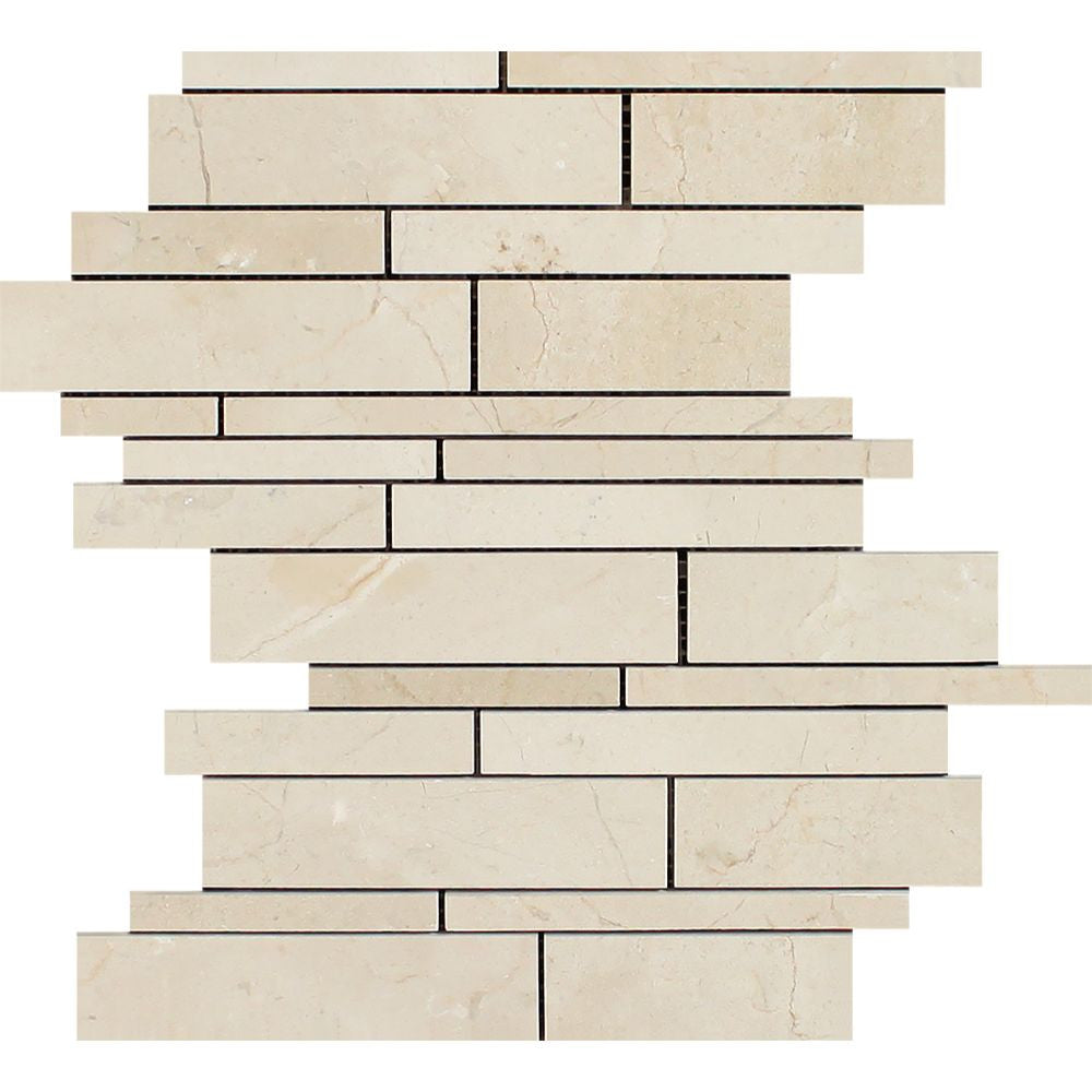 Crema Marfil Polished Marble Random Strip Mosaic Tile