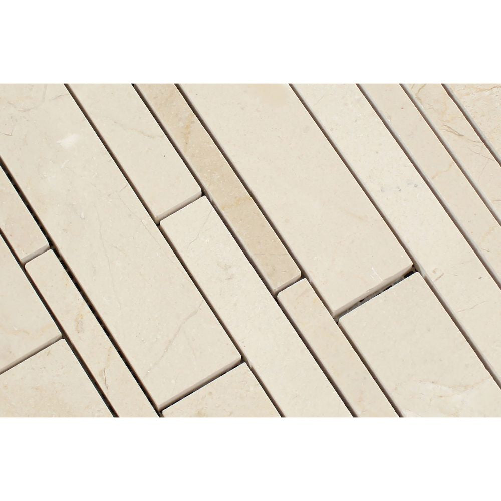 Crema Marfil Polished Marble Random Strip Mosaic Tile