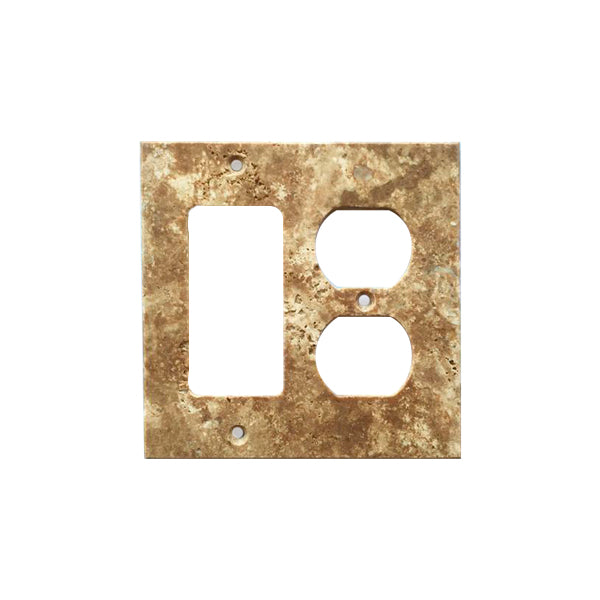 Dark Walnut Travertine Rocker Duplex Switch Plate Cover / Wall Plate - Honed