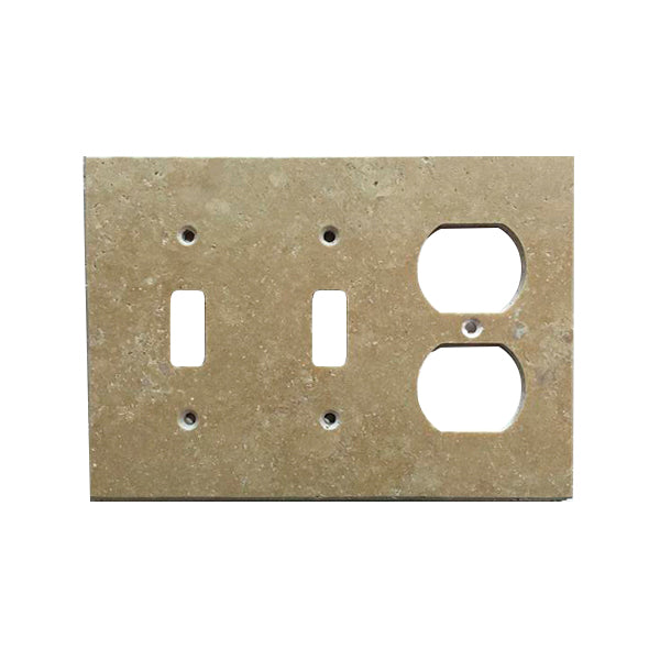 Light Walnut Travertine Double Toggle Duplex Switch Plate Cover / Wall Plate - Honed