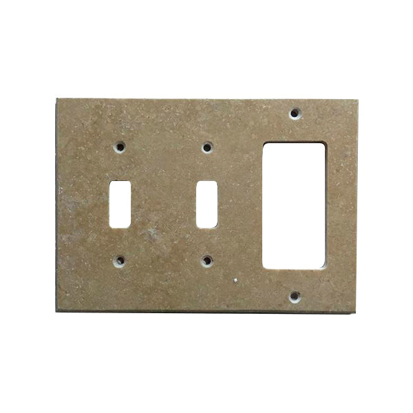 Light Walnut Travertine Double Toggle Rocker Switch Plate Cover / Wall Plate - Honed