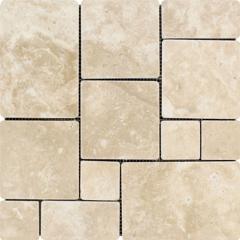 Durango Tumbled Travertine Mini Pattern Mosaic Tile (Non-Interlocking)