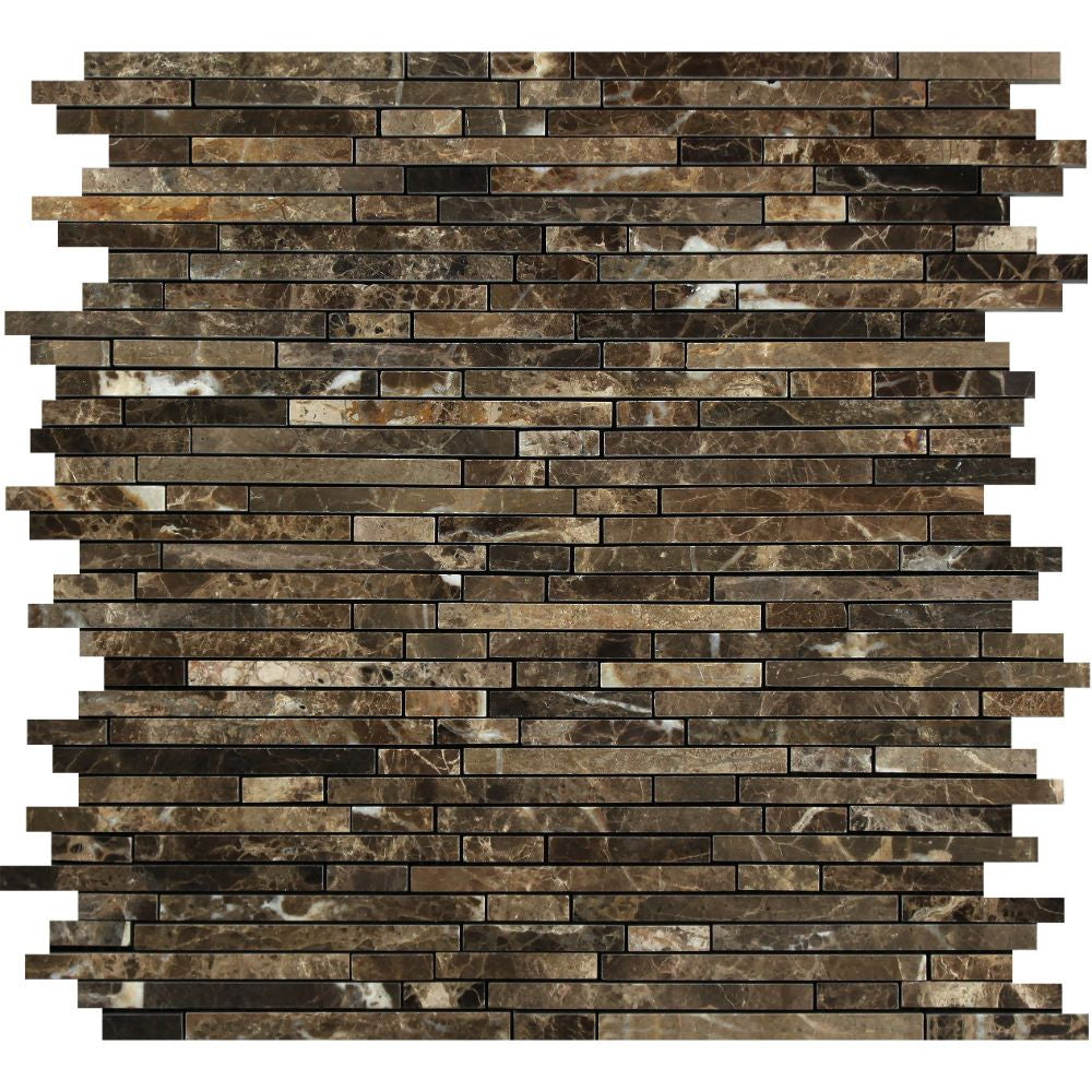Emperador Dark Polished Marble Bamboo Sticks Mosaic Tile