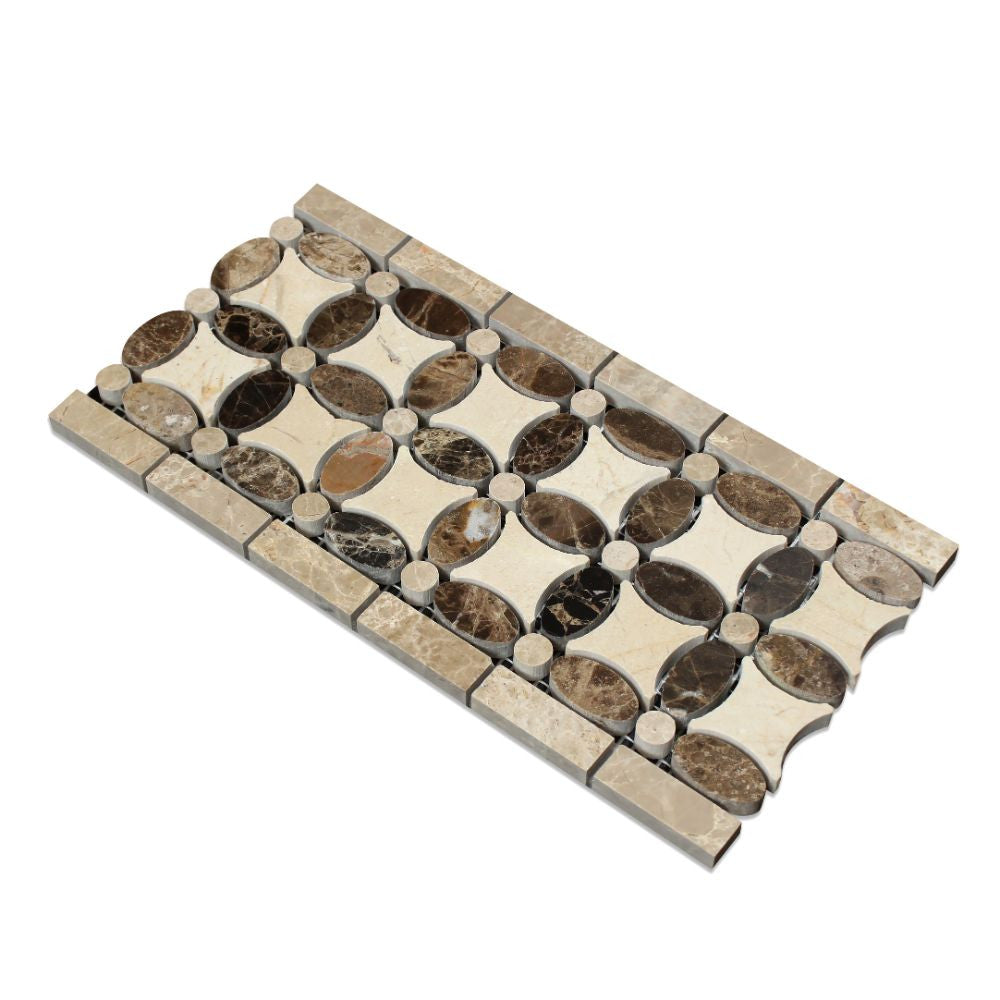 Emperador Dark Polished Marble Florida Flower Border (Emp. Dark + Crema Marfil + Emp. Light)