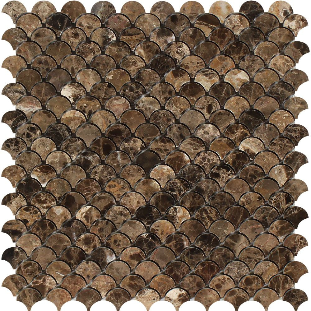Emperador Dark Polished Marble Raindrop Mosaic Tile
