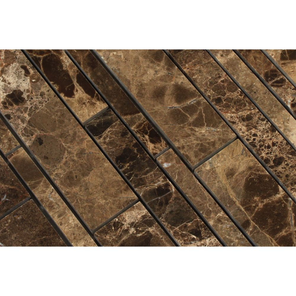 Emperador Dark Polished Marble Random Strip Mosaic Tile