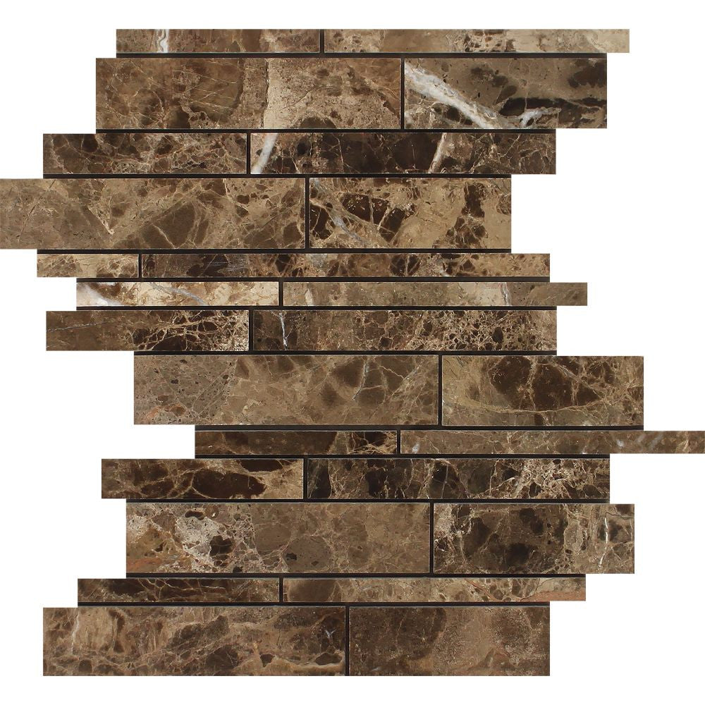 Emperador Dark Polished Marble Random Strip Mosaic Tile