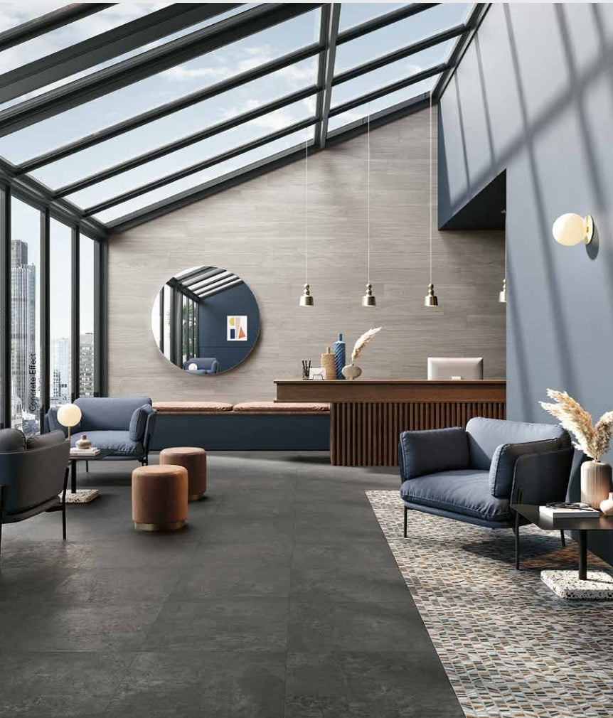Essential Graphite Porcelain Tile – room scene