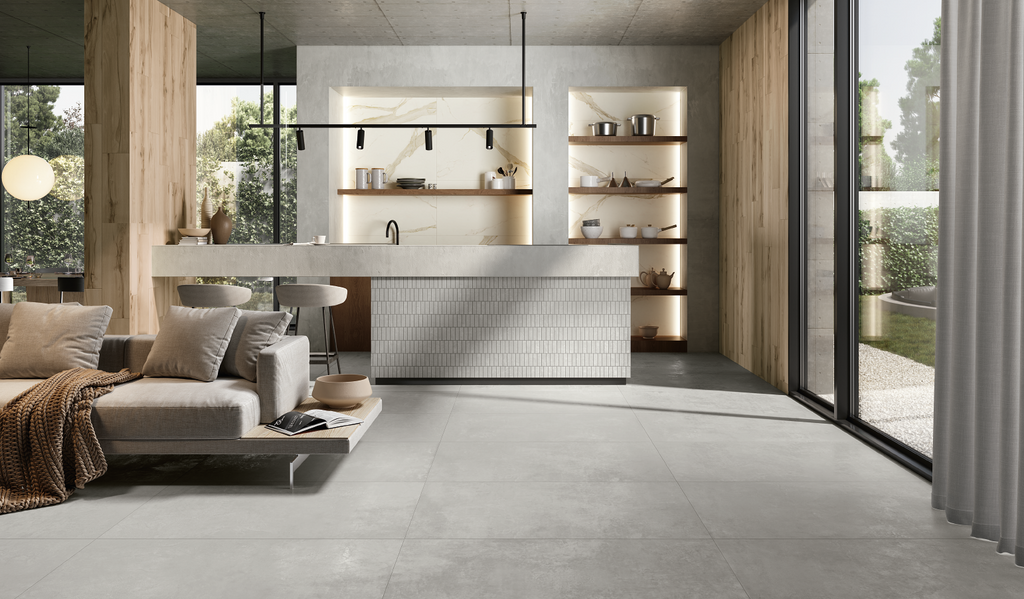 Essential Grey Porcelain Tile – room scene