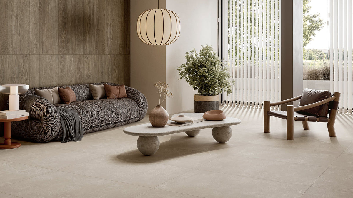 Essential Beige Porcelain Tile – room scene