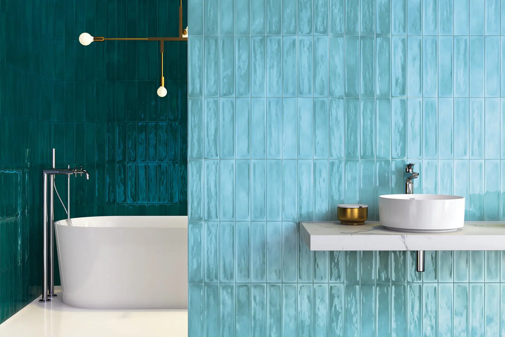 Flow Atoll Blue Ceramic Wall Tile – room scene