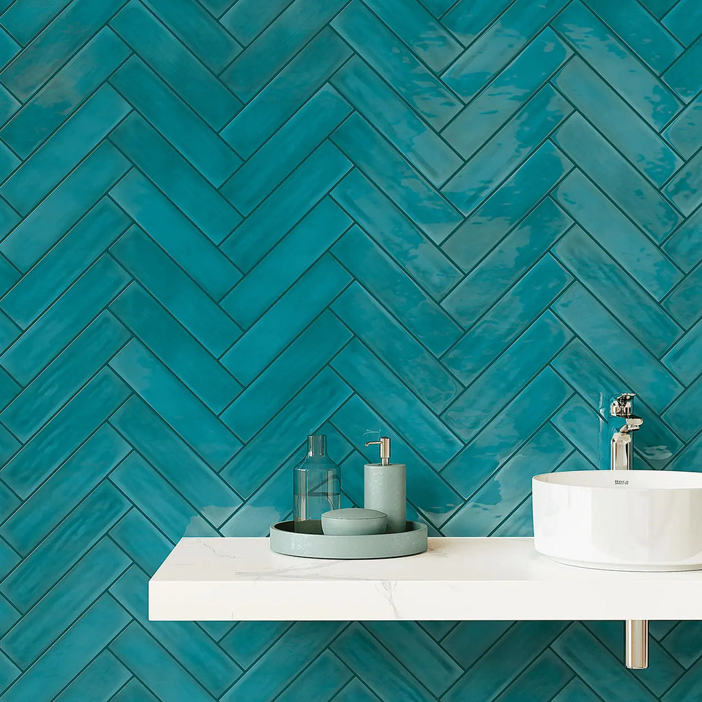 Flow Peacock Green Ceramic Wall Tile – room scene