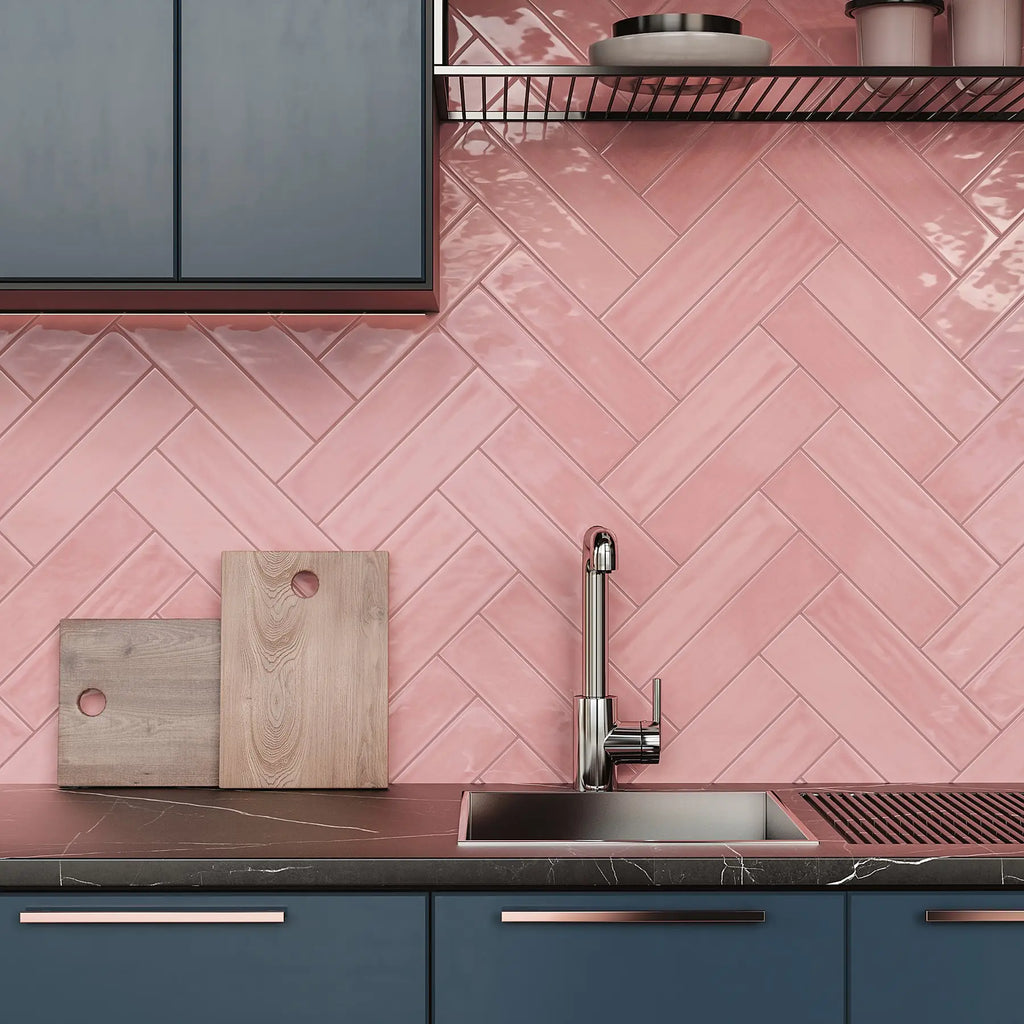 Flow Velvet Pink Ceramic Wall Tile – room scene