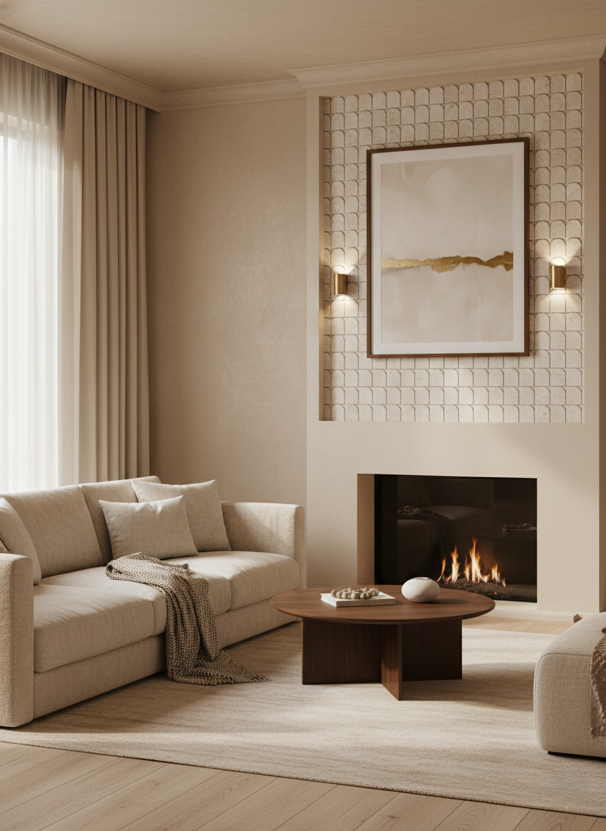 Nara Beige Stone Offset Marble Mosaic Tile – installed