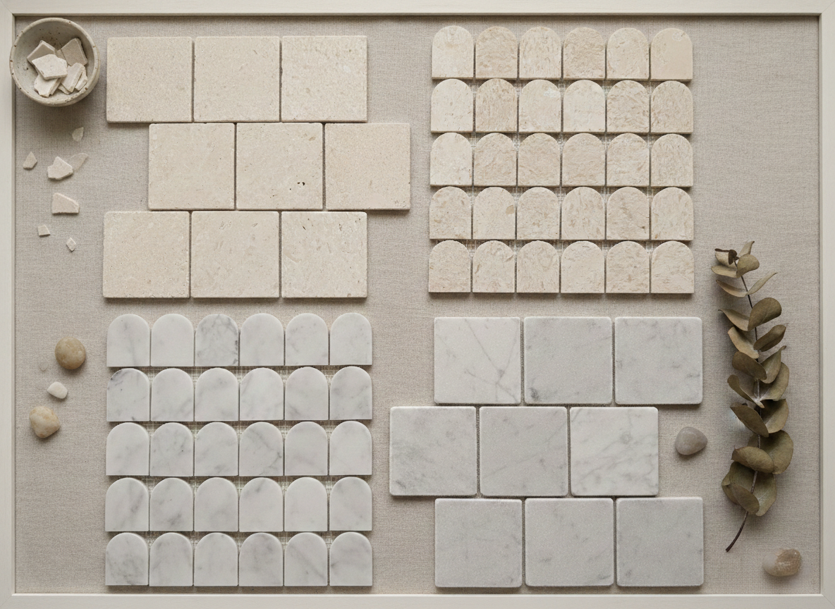 Nara Carrara White Offset Marble Mosaic Tile – installed