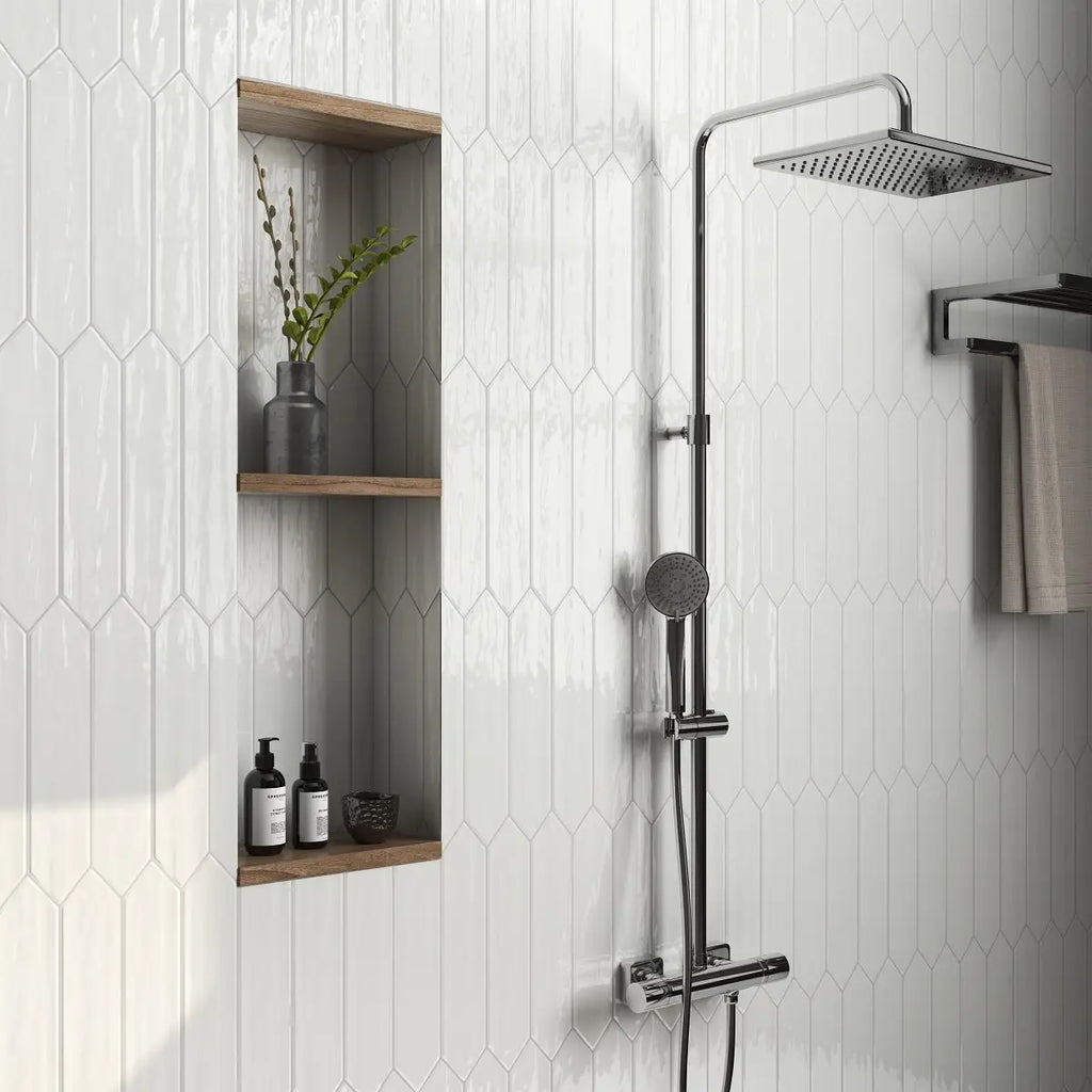 Flow White Ceramic Wall Tile – room scene