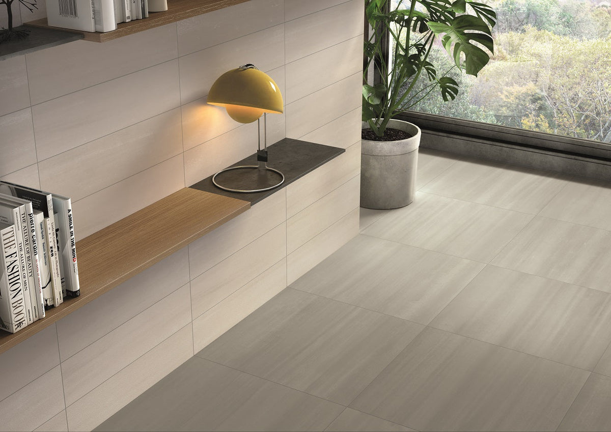 Flow Gray Porcelain Tile – room scene